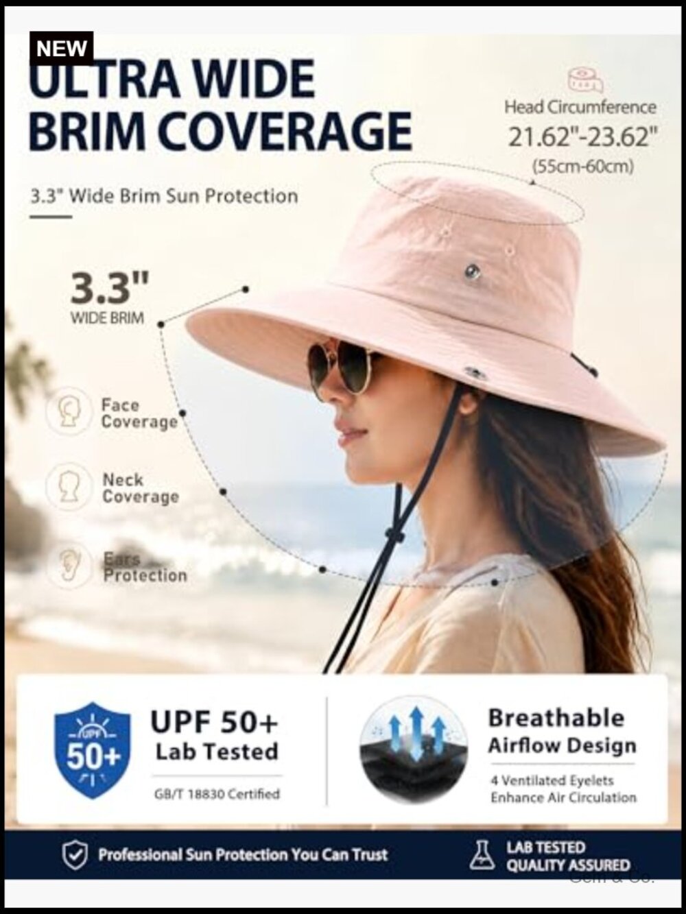 Waterproof UPF50+ Bucket Sun Hat Unisex Wide Brim Packable Floppy - Picture 2 of 7